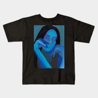 Blue sad girl portrait Kids T-Shirt